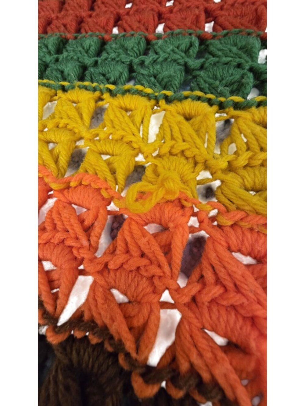Handmade Crochet Throw Blanket Stripes & Fringe 60"x 46" Retro Fall - Picture 3 of 6